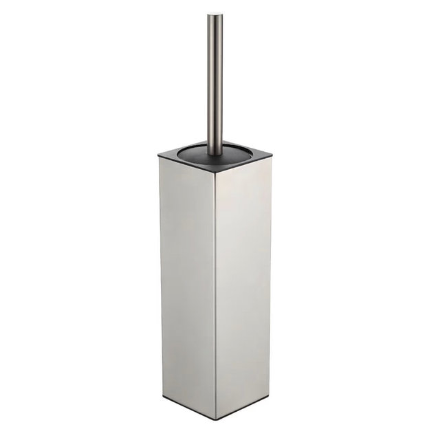 BGL Toilet Brush and Holder Set Brushed Nickel Aluminium Freestanding Toilet Bowl Cleaner Brush and Holder for Bathroom Storage and Organization, Square Design Sturdy and Space Saving