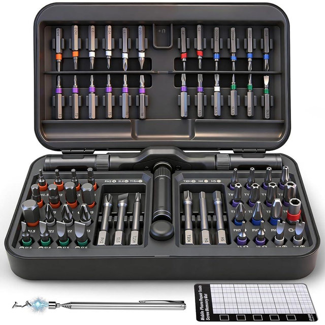KLUCZ 68 in 1 Ratchet Screwdriver Set, Magnetic Ratcheting Screwdriver Kit with Detachable T Handle, S2 Steel Bits, Flexible Shaft for Home Repair and DIY Projects