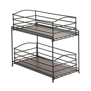 Seville Classics 2-Tier Sliding Basket Kitchen Cabinet Organizer, Gun Metal