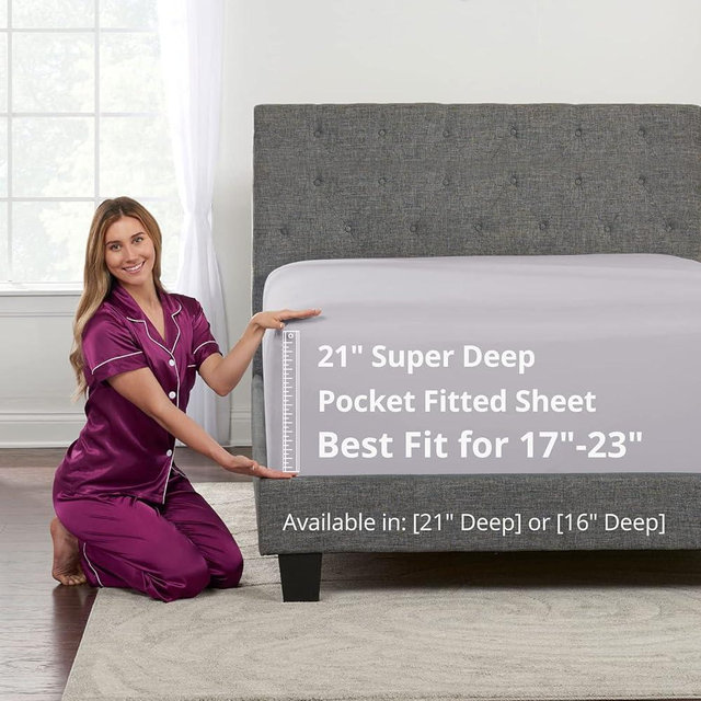 Deep Fitted Sheets King – King Size Fitted Sheet Only Deep Pocket – 21” King Fitted Sheet Deep Pocket Perfectly Fit 17”–23” Deep Mattress & Toppers – Lovely Joyful Feel – 1 Bottom Sheet Grey Lavender