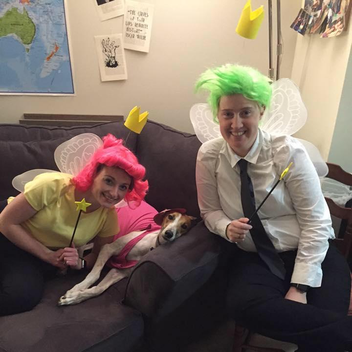 Here we are one Halloween dressed as Cosmo and Wanda from the Nickelodeon show 'The Fairly OddParents." Luna begrudgingly dressed as our Timmy Turner.
