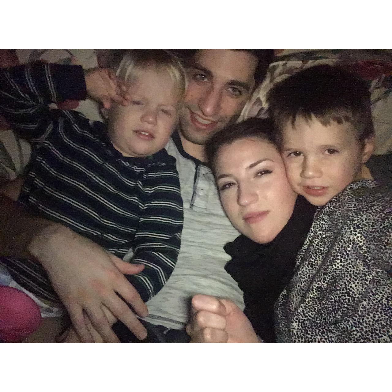We let the sun set so we could watch the snowfall through the windows, then Erin took a photo with the flash on and caused the moment to pass