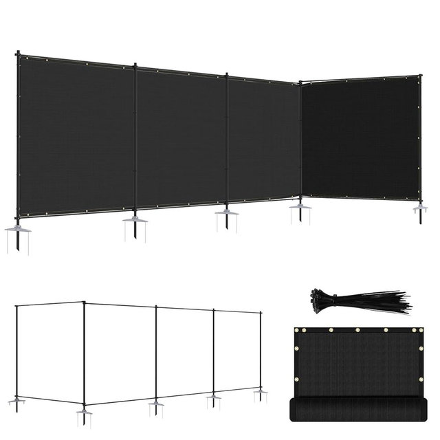 ECOOPTS 6'Hx24'L Privacy Fence Set with Poles and Rails Ground Spikes Fence Kit for Patio Garden Pool Yard (Black)