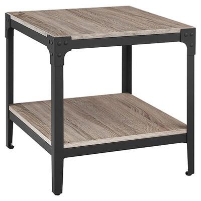 Angle Iron Rustic Wood End Table, Set of 2 - Driftwood - Saracina Home
