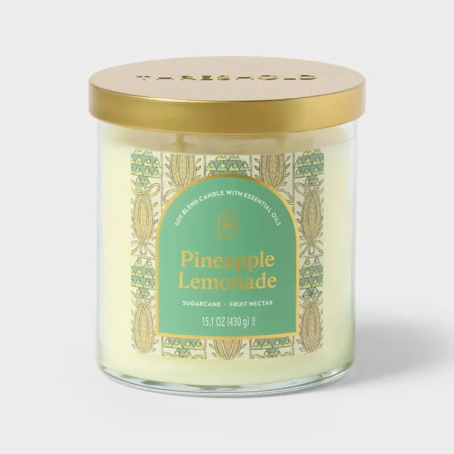 2 Wick Lidded Glass Pineapple Lemonade Jar Candle Yellow 15.1oz - Threshold™