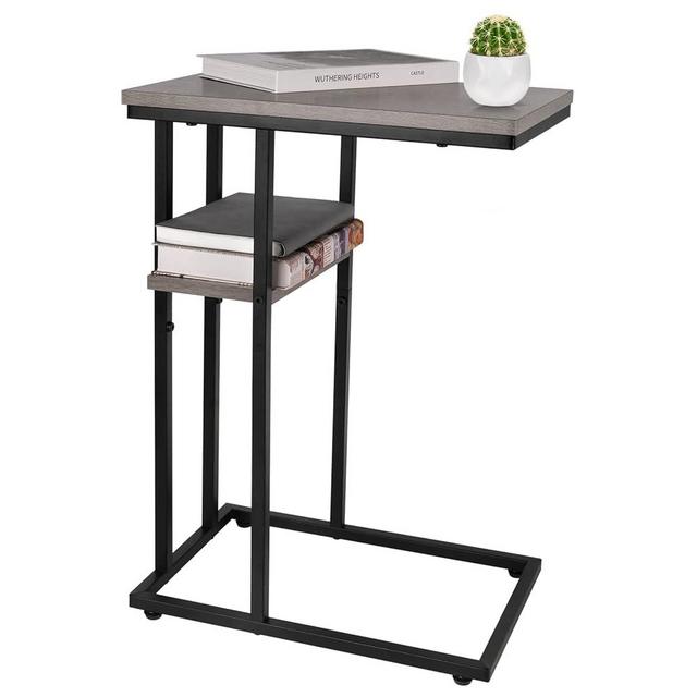 Yoobure C Shaped End Table for Couch and Bed, Side/ Snack Table for Small Spaces, Living Room, Bedroom, Rustic