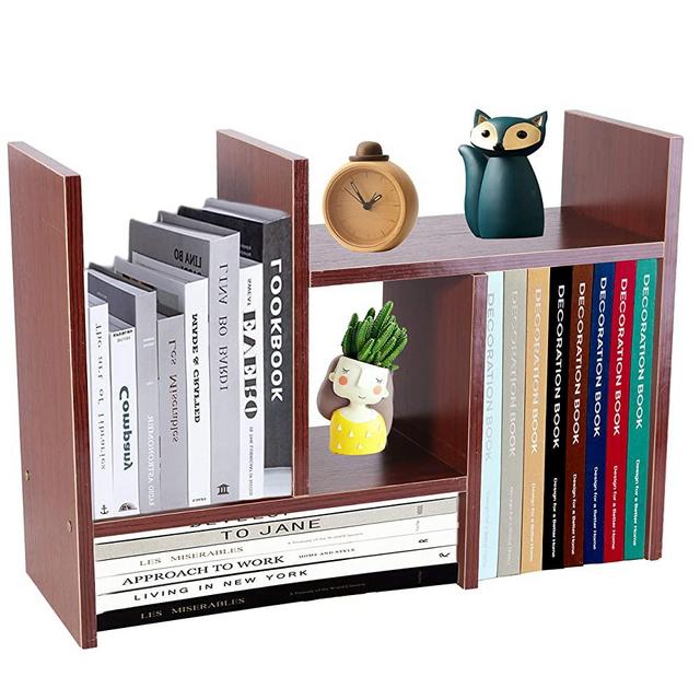 PENGKE Office Storage Rack,Desktop Organizer,Home Decor Adjustable Wood Display Shelf Rack,True Natural Stand Shelf,Office Supplies Desk Organizer,Brown