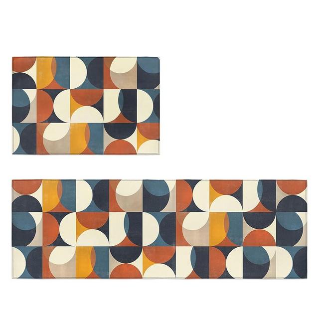 Miaklek Mid Century Modern Kitchen Mats for Floor Anti Fatigue Mats for Kitchen Floor Kitchen Rugs Cushioned Mats Non Slip Comfort Standing Kitchen Rugs Set of 2, Geometric Circle Vintage Art Pattern