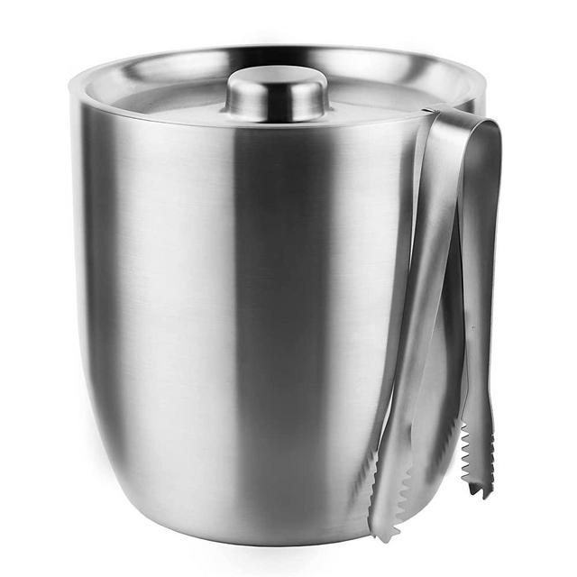 Tiken 3L Large Vacuum Insulated Ice Bucket with Lid & Tong Stainless Steel Champagne Buckets for Cocktail Bar, Parties & Outdoor