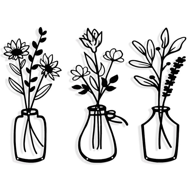 colorleaf 3 Piece Lightweight Metal Wall Decor, Bathroom Wall Art Minimalist Flower Artwork for Kitchen Living Room Bedroom, Housewarming Gifts (13.7" x 6")