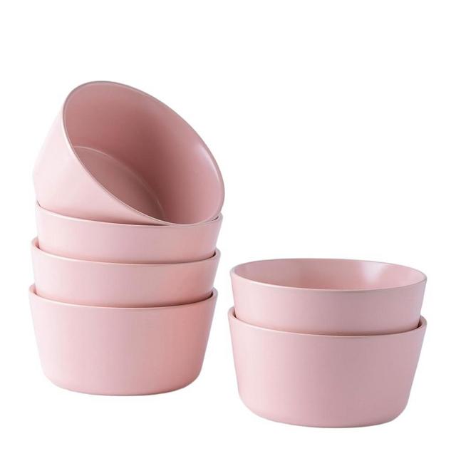 AmorArc Stoneware Cereal Bowls for Kitchen, 26 ounce Ceramic Soup Bowls Set of 6 for Oatmeal Snacks Soup Cereal, Chip-Resistant Kitchen Bowls, Matte Pink