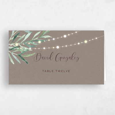 Taupe, Brown Wedding Place Card - Saranac