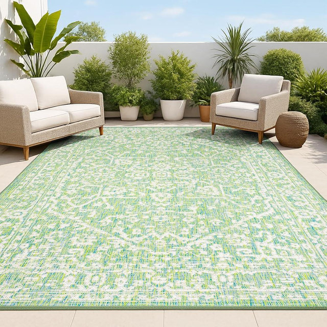 JONATHAN Y Boho Medallion Indoor Outdoor Area Rug 8X10 Cream/Green, Malta Textured Weave for Backyard, Patio, Porch, Easy-Cleaning, High Traffic, Pet-Friendly, Non-Shedding (SMB104F-8)