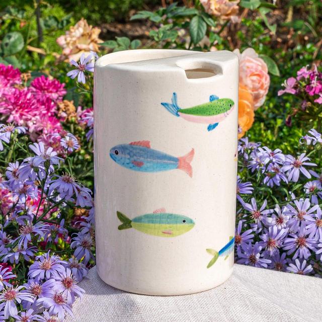 Handmade Ceramic Travel Mug, Hand-Painted Sea Fish Pottery Tumbler with Lid, Mother's Day Gifts