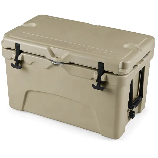 Costway 45 Quart Portable Hard Cooler, Insulated Ice Chest Keeps Cool for up to 6 Days Khaki