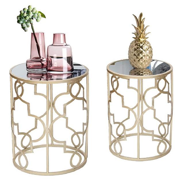 Joveco End Tables Set of 2- Light Champagne Gold Side Tables Elegant Coffee Table Nightstands Stools- Accent Nesting Side Tables for Living Room Bedroom and Entryway
