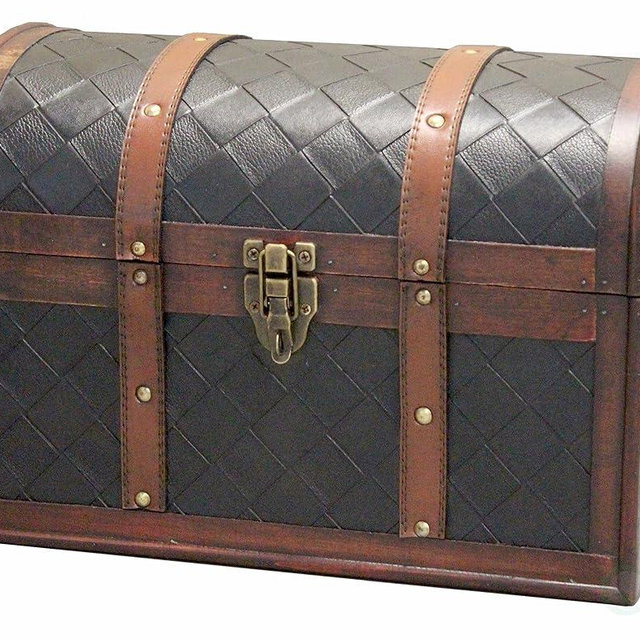 Vintiquewise(TM) Wooden Leather Treasure Chest