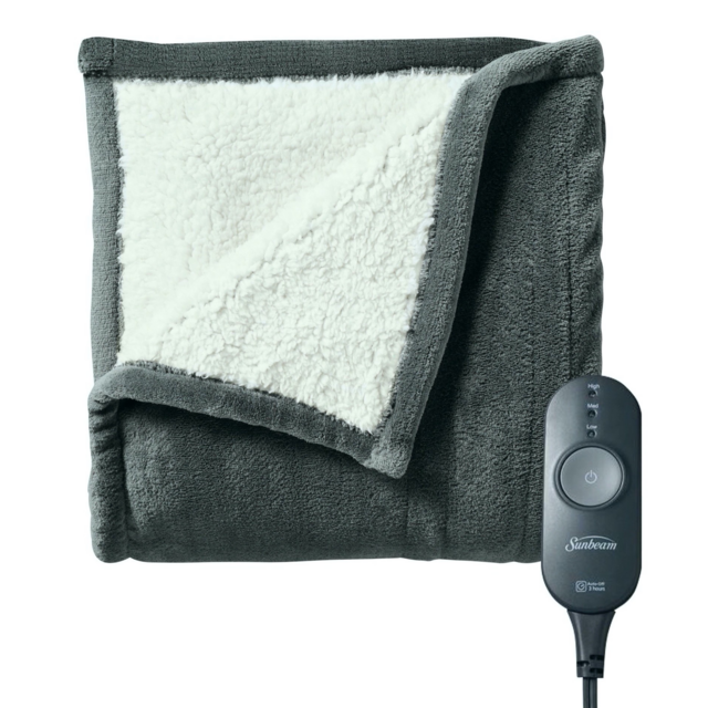 Sunbeam Electric Throw Blanket, Microplush and Sherpa- Slate Gray