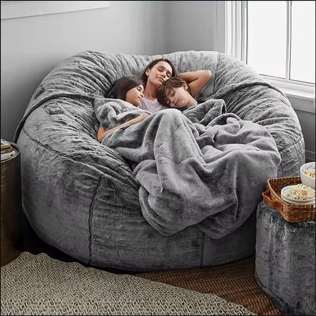 𝗕𝗲𝗮𝗻 𝗕𝗮𝗴 𝗖𝗵𝗮𝗶𝗿𝘀 for Adults Covers 7FT (No Filler) Huge Large Fluffy Bean Bag Adult Storage Sitting Chairs 2 Seater or 4 Seater for Living Room and Gaming Bean Bag Soft Chairs Light Grey
