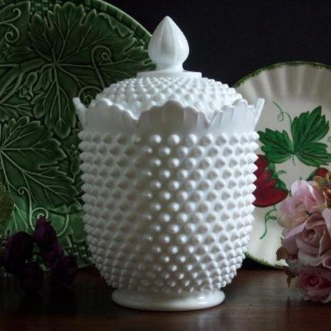 Fenton Hobnail Cookie Jar - Fenton Hobnail White Milk Glass Cookie Jar Canister - Fenton Hobnail Milk Glass - Milk Glass Cookie Jar