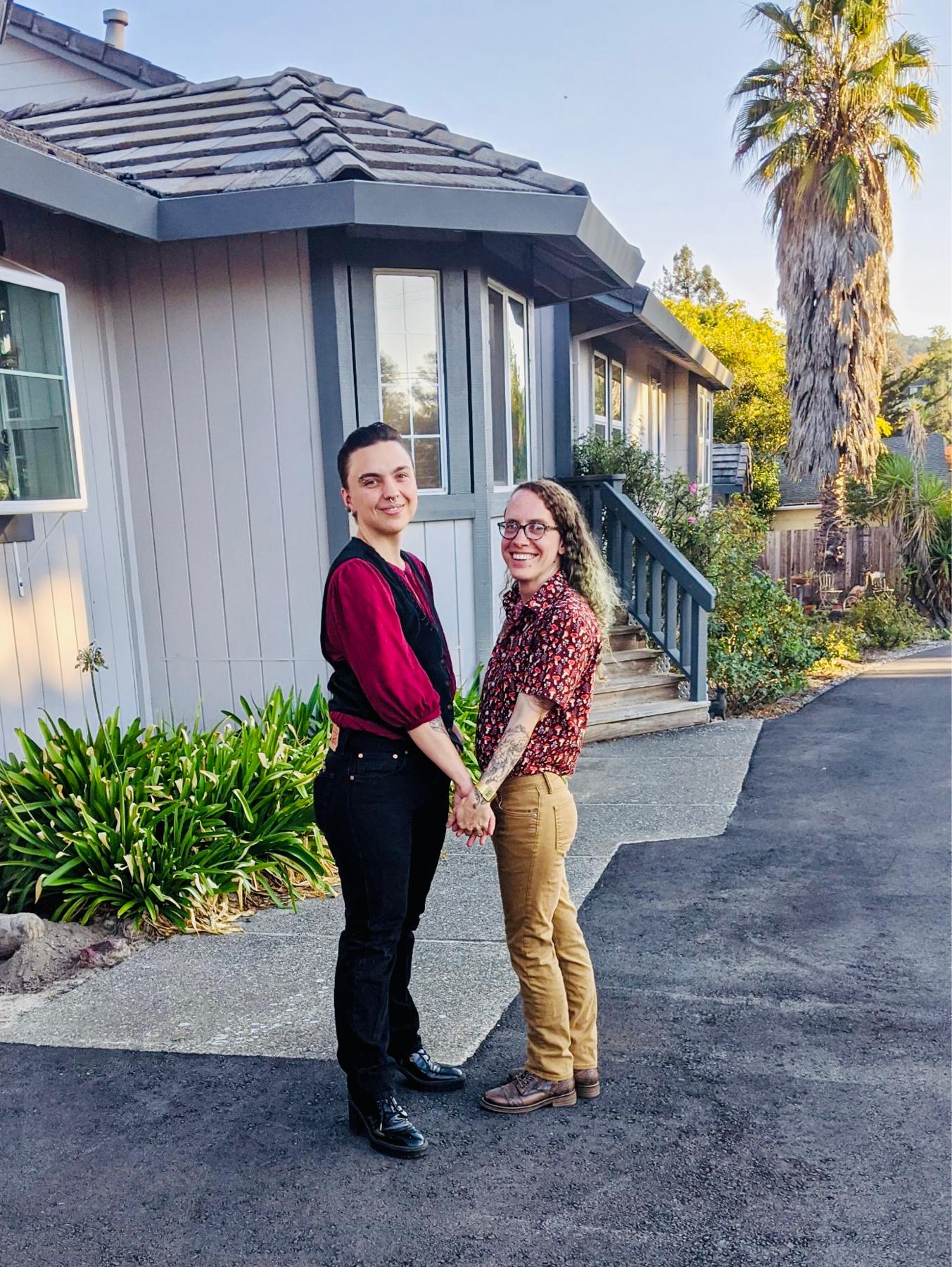 Posing at Mac’s parents’ house (aka our wedding venue!)