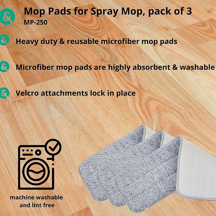 True & Tidy 3-Piece Mop Pad Replacement for SPRAY-250 Spray Mop - Gray