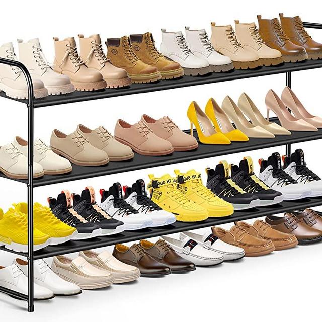 MISSLO 3-Tier Long Shoe Rack for Closet Shoe Organizer for Closet Floor Entryway Storage Stackable Wide Shoe Shelf Stores 24 Pairs of Men Sneakers, Black