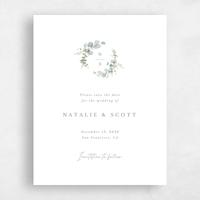 White Wedding Save the Date - Verde Wreath