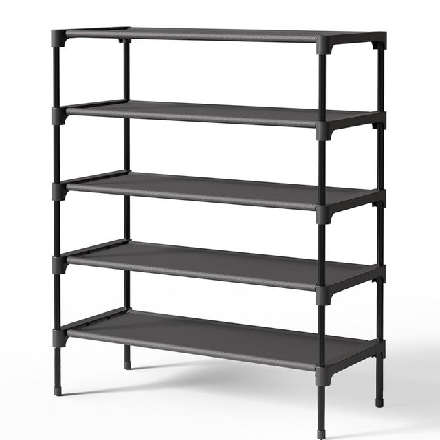 Kitsure Shoe Rack - Premium Non-Woven Shoe Rack Shelf, Shoe Organizer for Closet, Entryway, Garage & Corridor, Sturdy & Durable Long Stackable Shoe Shelves, 2X-Large, Black