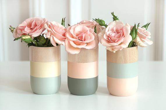 Natural Wooden Vases for flowers and more - Home Decor - Set of 3