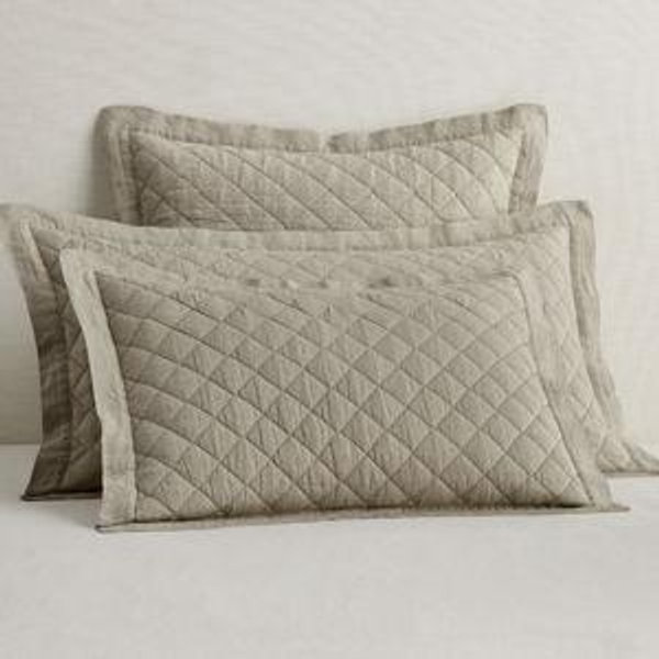 Dark Flax Linen Diamond Quilted Shams, Euro
