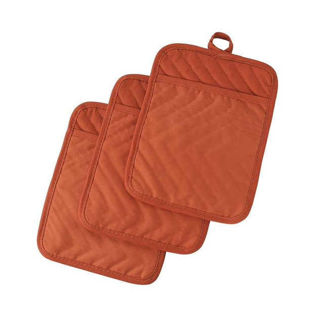 Anyi Pot Holders and Oven Mitts 7" X 9" Heat Resistant Cotton Pocket Pot Holder Set Feature of Non Slip Kitchen Hot Pad Oven Mitts, 3-Pack (Orange)