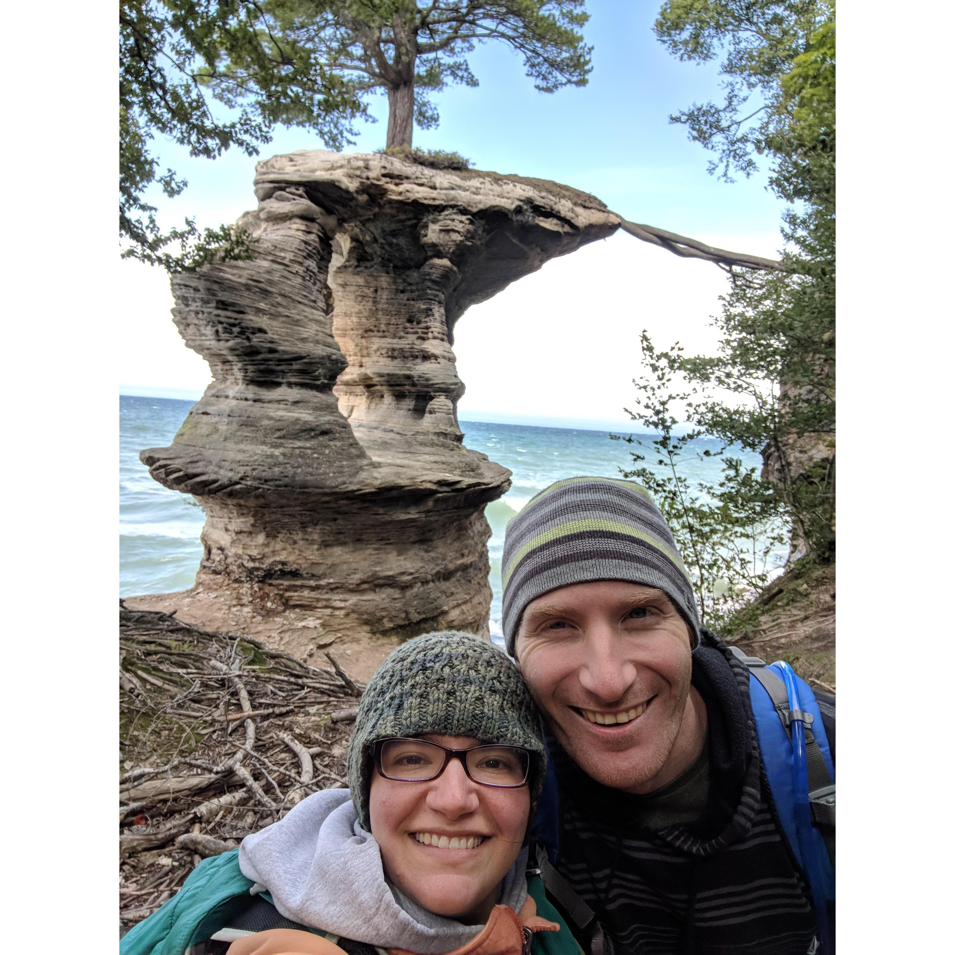 Hiking in Pictured Rocks National Lakeshore. "Chapel Rock".