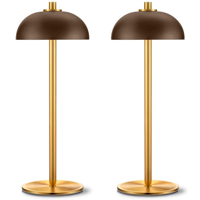 JONEMO 2 Pack LED Cordless Table Lamp Rechargeable,5000mAh Battery Operated Table Lamp, 3 Color Stepless Dimming Metal Table Light for Indoor/Outdoor Use,Perfect for Dinner, Patio, Home.(Brown)