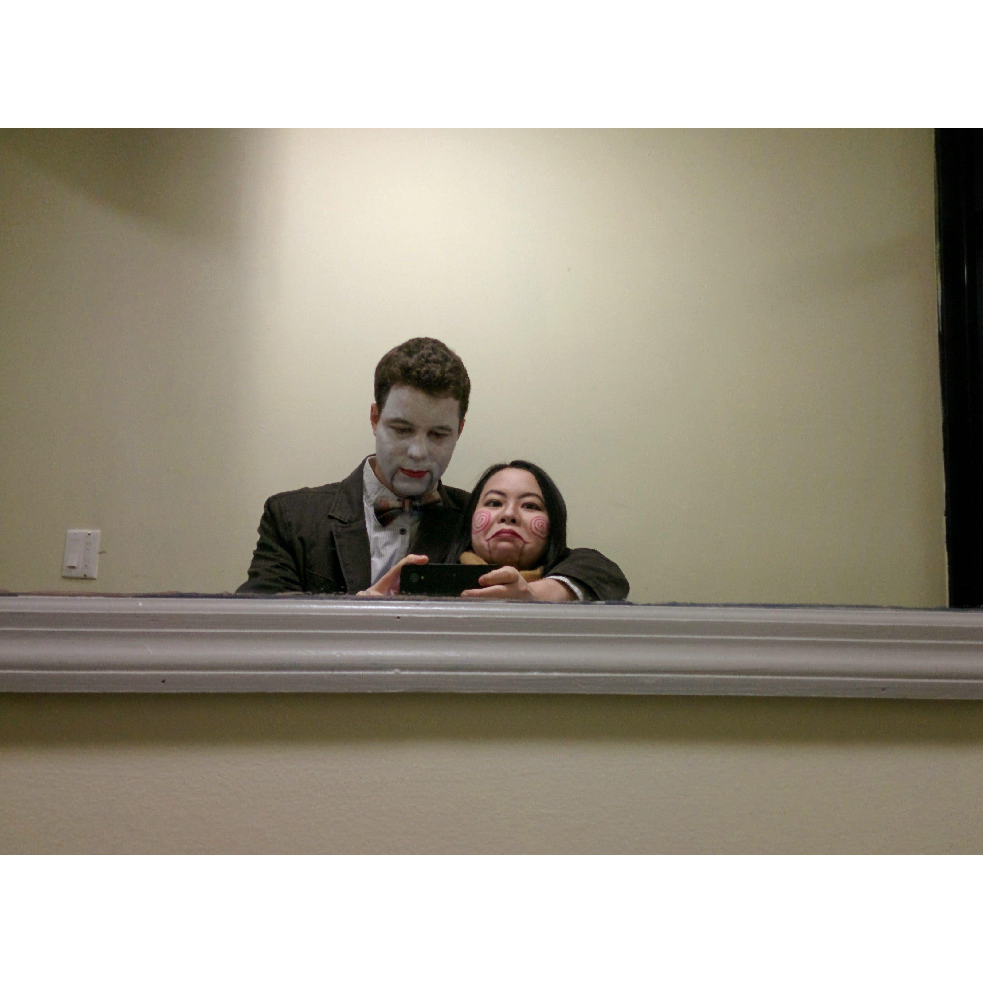 Our first Halloween together. Halloween has been an important holiday for us because our first date was at a haunted house.