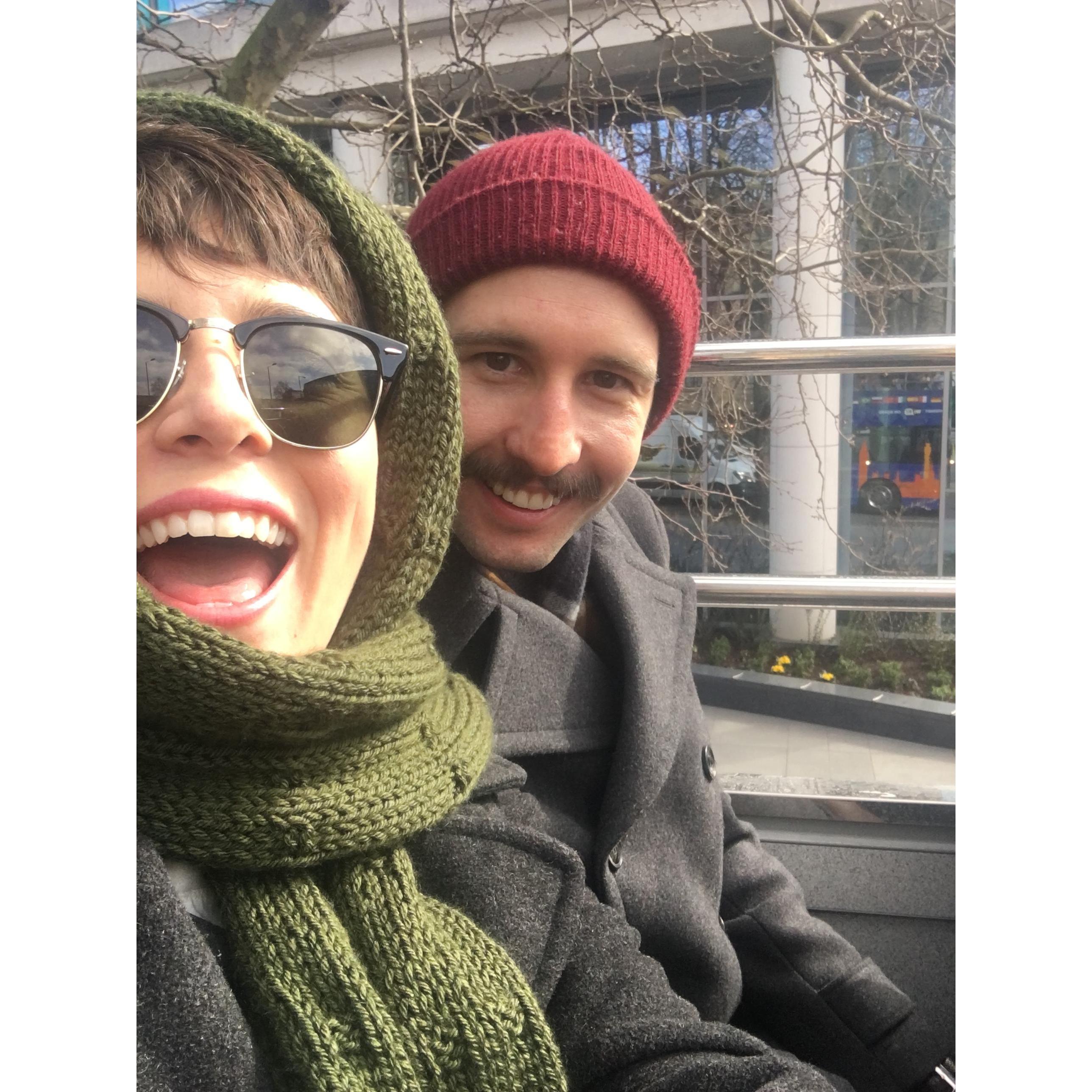 Riding the big red bus in London