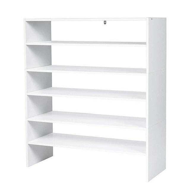 Giantex 3-in-1 Shoe Rack, 5-Tier Shoe Organizer, Wood Storage Shelf for Shoes, Multi-Shape Shoes Shelves Ideal for Entryway Hallway Bathroom Living Room (White)