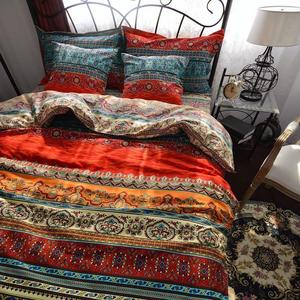YOUSA Bohemia Retro Printing Bedding Ethnic Vintage Floral Duvet Cover Boho Bedding 100% Brushed Cotton Bedding Sets (Queen,01)