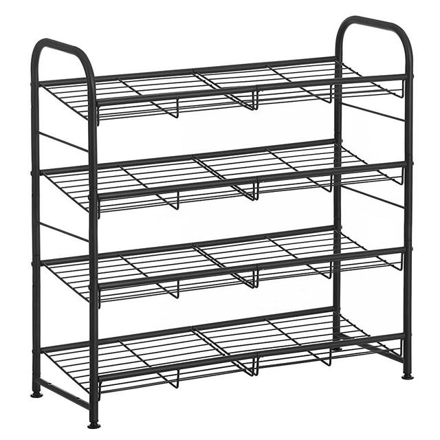 SONGMICS Stackable Shoe Rack, 4-Tier Shoe Rack Storage Organizer, Hold up to 16 Pairs, Steel, 27 x 10.8 x 25.6 Inches, for High Heels, Trainers, Slippers, in the Entryway, Closet, Black ULMR067B01