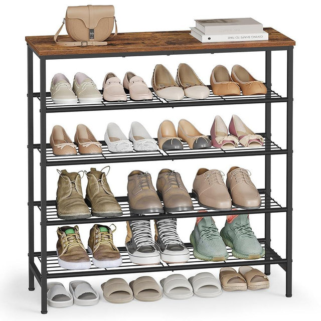 VASAGLE Shoe Rack, Shoe Storage Rack for Closet, Entryway, Living Room, Free Standing Metal Organizer Shelf, 5 Tiers, 11.8 x 29.5 x 34.3 Inches, for 18–24 Pairs, Rustic Brown and Ink Black ULBS050KD01
