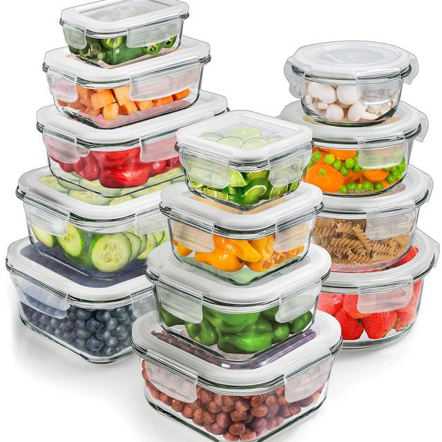 Glass Storage Containers with Lids (13-Pack) - Glass Food Storage Containers Airtight - Glass Containers with Lids - Glass Meal Prep Containers Glass Food Containers by Prep Naturals