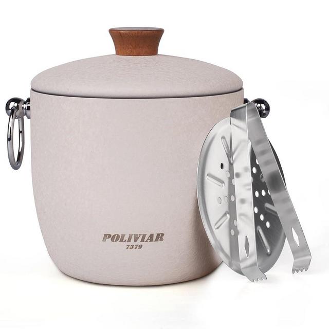 POLIVIAR Ice Bucket, 2.5L Double Wall Ice Bucket with Lid, Stainless Steel Ice Bucket with Tong & Strainer, Ice Bucket for Cocktail Bar, Home & Parties, JX2023-IBLM