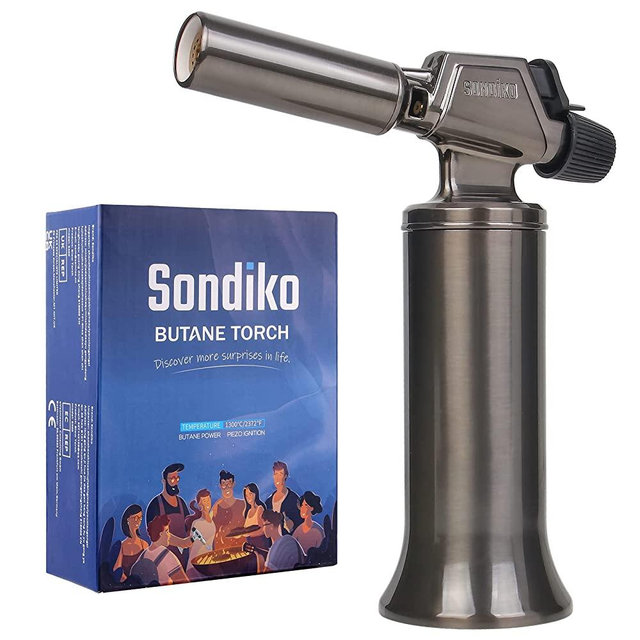 Sondiko Butane Torch, Premium Metal Big Flame Torch Refillable Blow Torch Lighter with Adjustable&Wind Resistance Flame for Cooking, BBQ, Welding DIY&Soldering(Butane Gas not Included)
