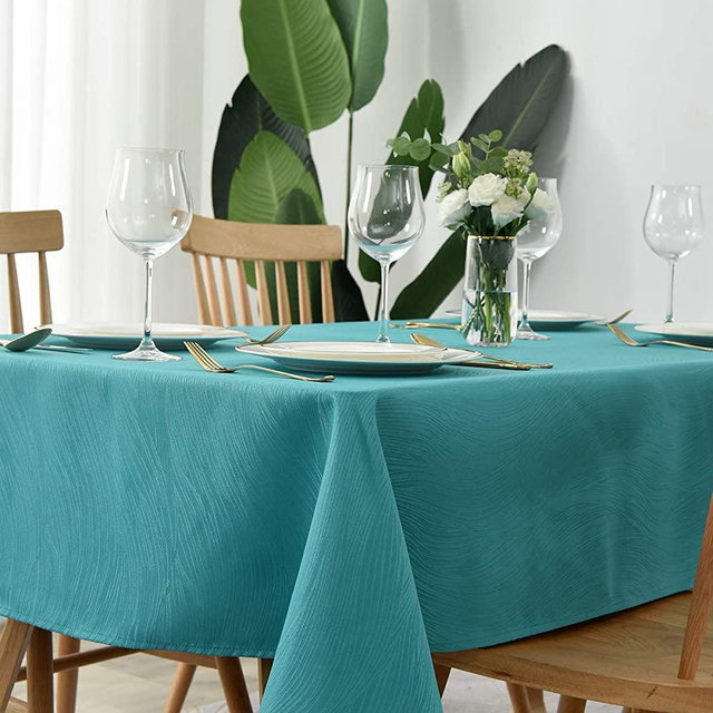 maxmill Jacquard Tablecloth Swirl Design Water Resistance Spillproof Antiwrinkle Heavy Weight Soft Table Cloth for Buffet Banquet Parties Event Holiday Dinner Rectangle 60 x 84 Inch Teal