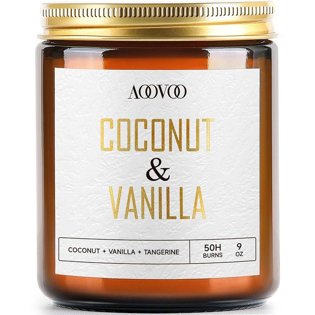 AOOVOO Vanilla Coconut Candle - Scented Candles, Soy Candles, Vanilla Candle, Aromatherapy Candle, Soy Wax Candle, Candle for Home Scented, 9oz