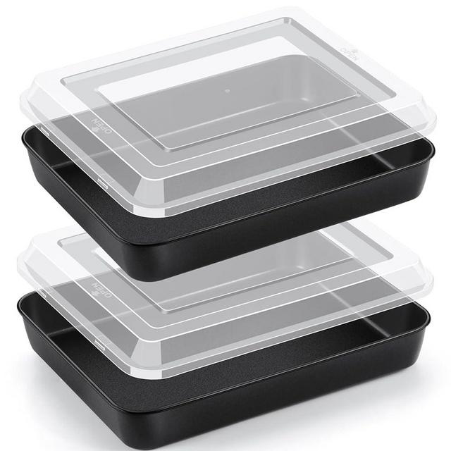 TeamFar Lasagna Pan with Lid, 12.5’’ Coated Lasagna Dish Rectangular Cake Brownie Baking Pan with Stainless Steel Core & Non Stick Coating, Healthy & Oven Safe, Easy Clean - (2 Pans + 2 Lids)