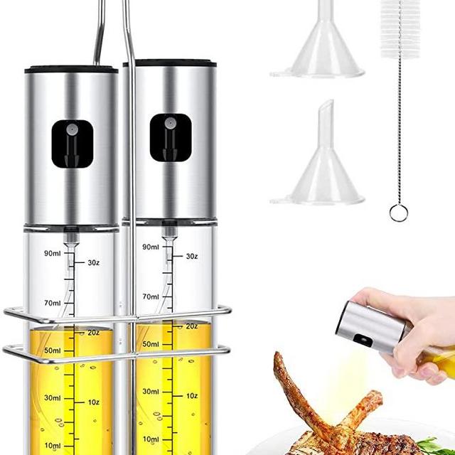 MISSOLO Oil Sprayer for Cooking, 2 Pack Olive Oil Sprayer Mister, Oil Spray Bottle for Kitchen, Portable Kitchen Gadget for Air Fryer, Baking, Salad, Grilling, Roasting, 100ml Oil Spray Glass