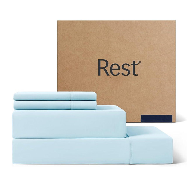 REST® Evercool®+ Cooling Sheet Set, King Size, Light Blue, Breathable Bed Sheets for Hot Sleeper and Night Sweats, with Pillowcases, with Ionic+ Self-Cleaning Silver Yarn for Sensitive Skin, 4PCS