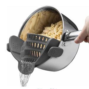 Kitchen Gizmo Snap N' Strain - Silicone Pasta Strainer Clip-On for Pots and Pans - Heat Resistant Colander for Vegetables and Noodles - Kitchen Gadgets for Cooking - Space-Saving Design - Gray