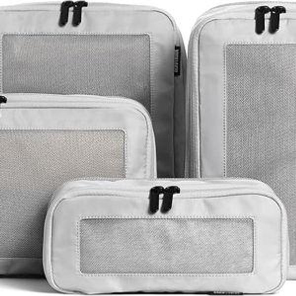 Aerotrunk Compression Packing Cubes for Travel - Luggage Organizer Bags - Double Zipper Packing Cubes for Suitcases (4-Pack, Light Grey)